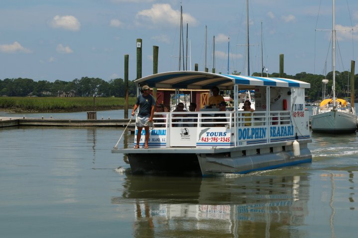 Doplin seafari boat on the water around Hilton Head Island