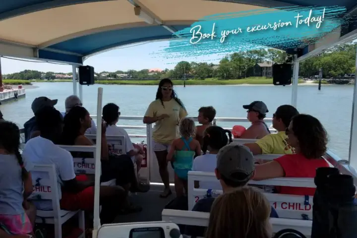 Dolphin Seafari tour guide talking to Hilton Head Island dolphin boat tour guests